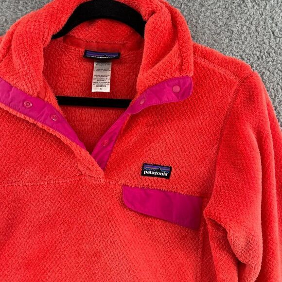 Patagonia Re-Tool T Snap Coral Orange Fleece Pullover - Picture 4 of 12